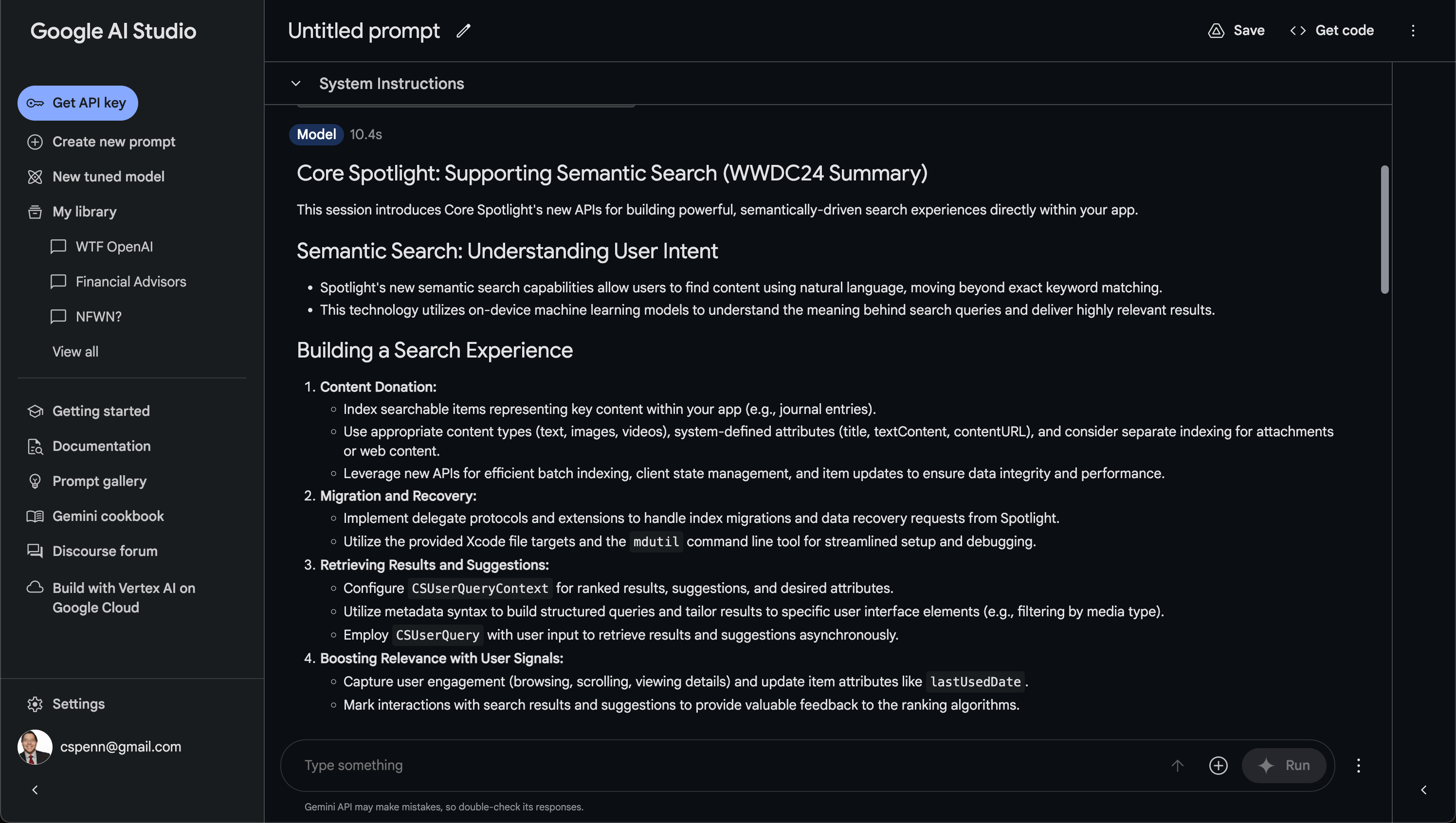 WWDC24 session summary in Gemini