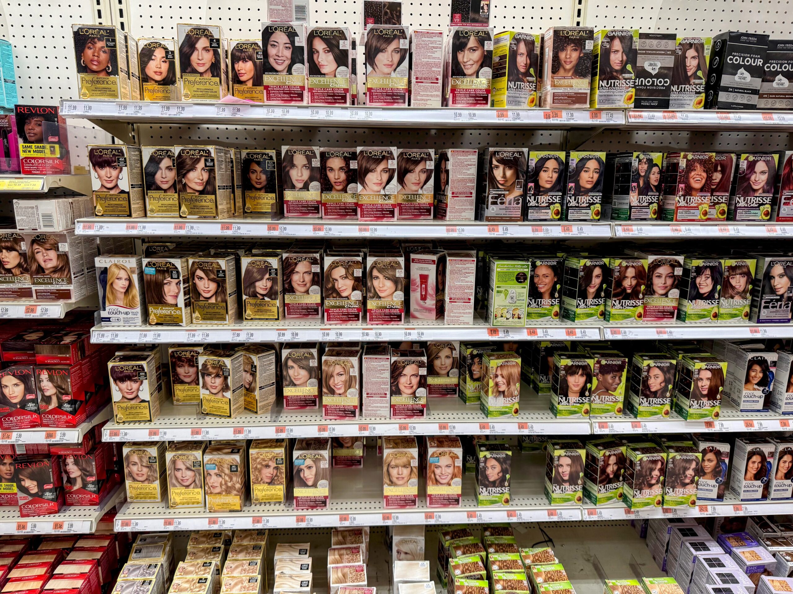 Large shelf of hair color